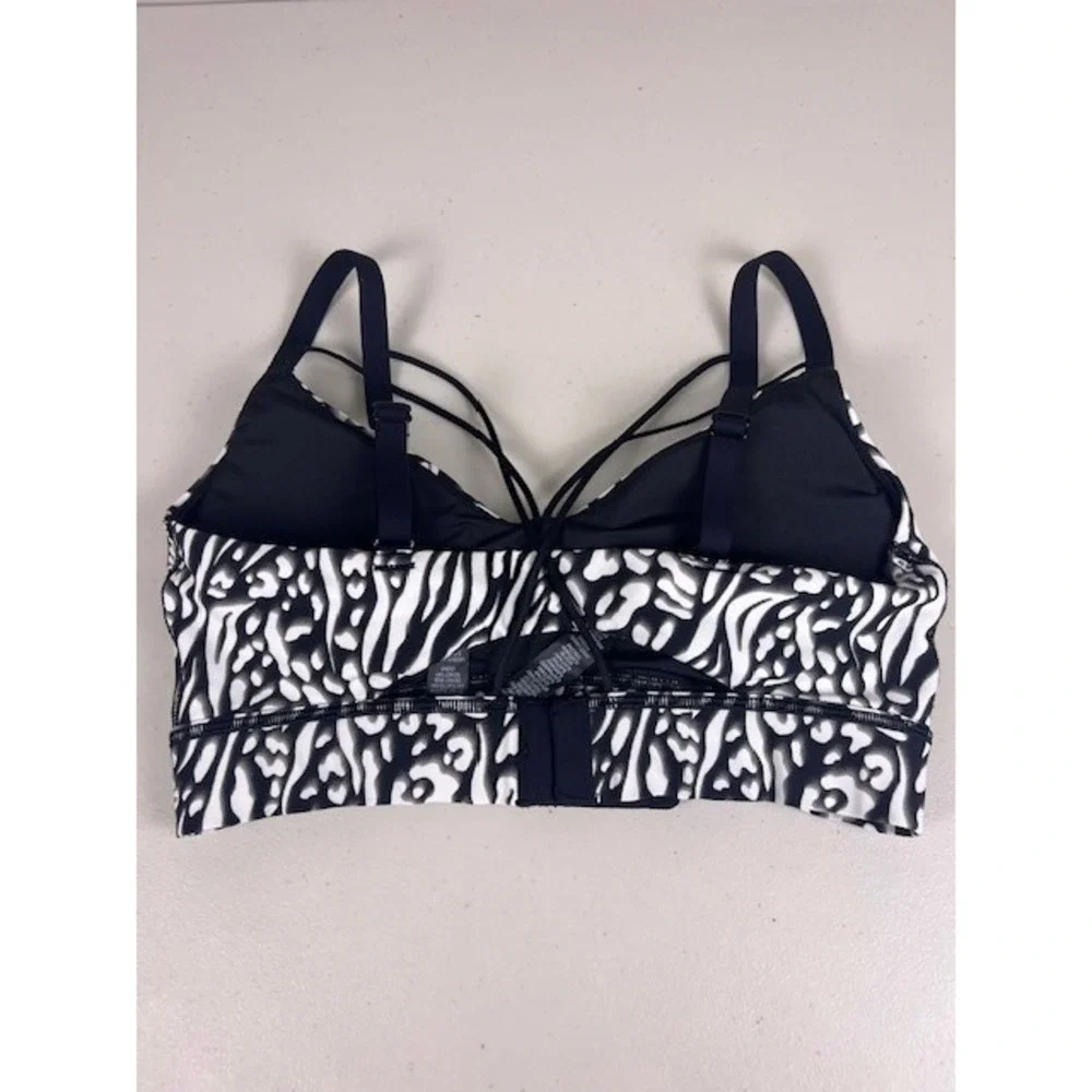 Savage X Fenty Black White Animal Print Sports Bra Strappy‎ Back Workout Gym